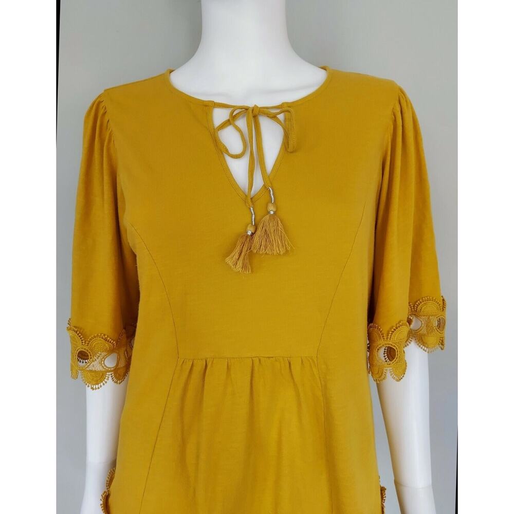 Boden Ayla Top Womens UK 12 US 8 Mustard Short Sleeve V Neck Crochet Tassels - Picture 3 of 11